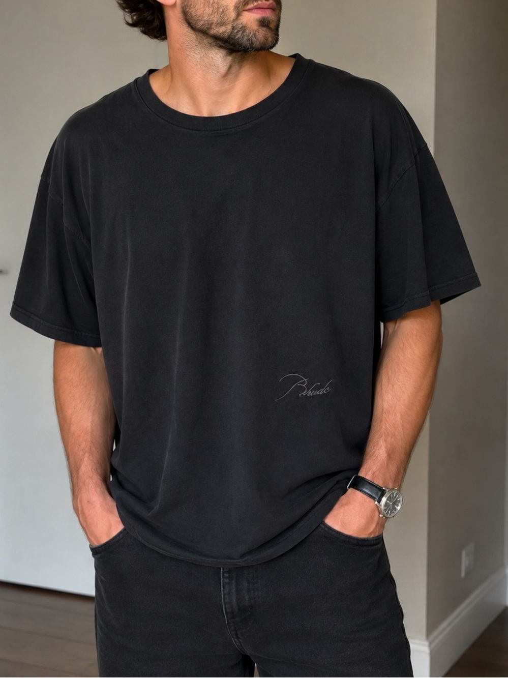 Rhude Black Short Sleeve Logo Tee